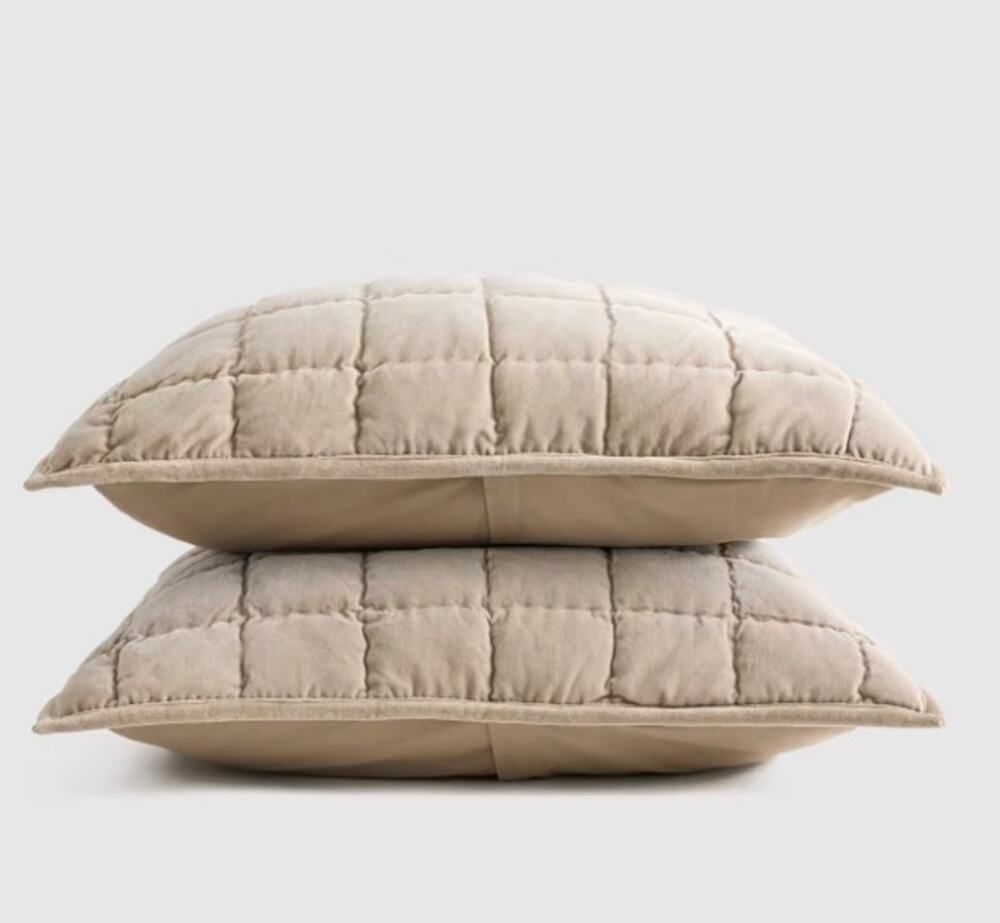 Quince European Linen Box Quilted King Sham Set Taupe NWOT #S6